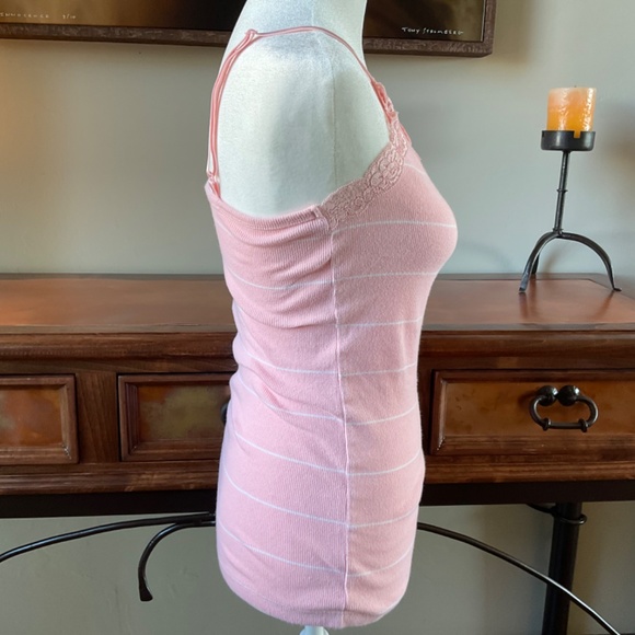 Faded Glory Lace, Striped Camisole. Pink with White Stripes. Size S (4-6) - Picture 5 of 7